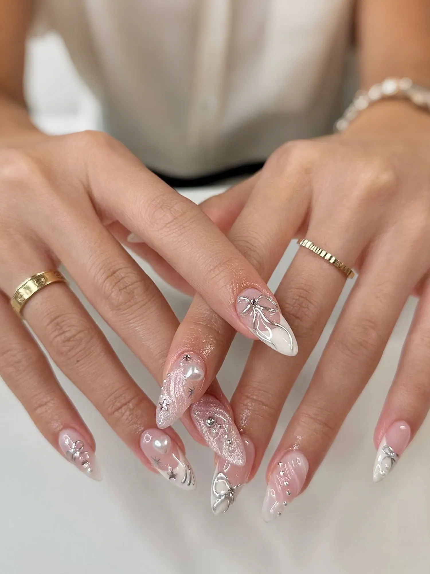 1 Pack Bow Medium Almond Press-On Nails sold by Allegra K product image thumbnail 2