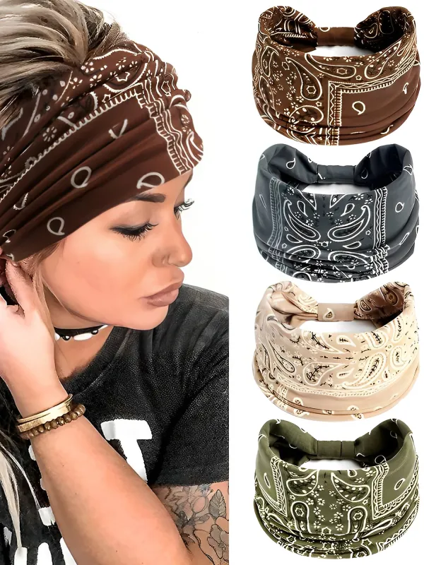 4 Pieces Bohemian Style Floral Elastic Headband sold by Allegra K