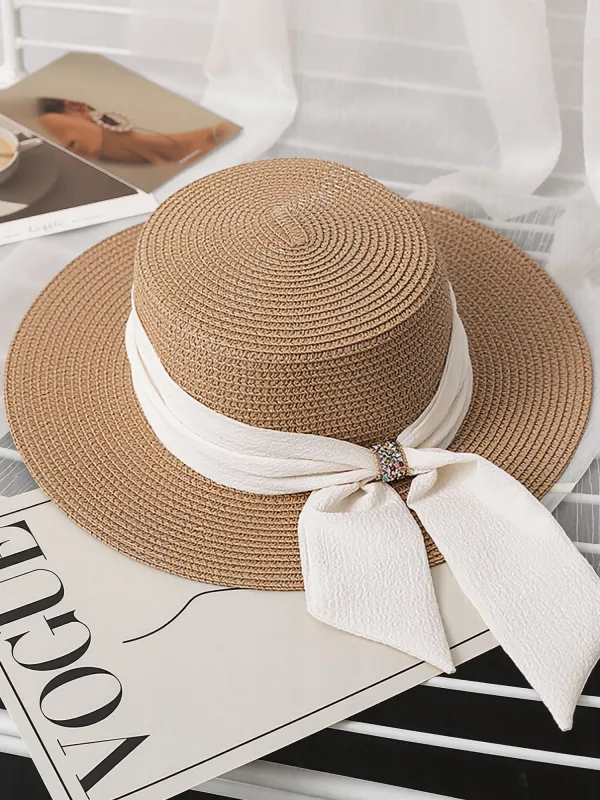 Bohemian Style Bow Knot Straw Hat sold by Allegra K