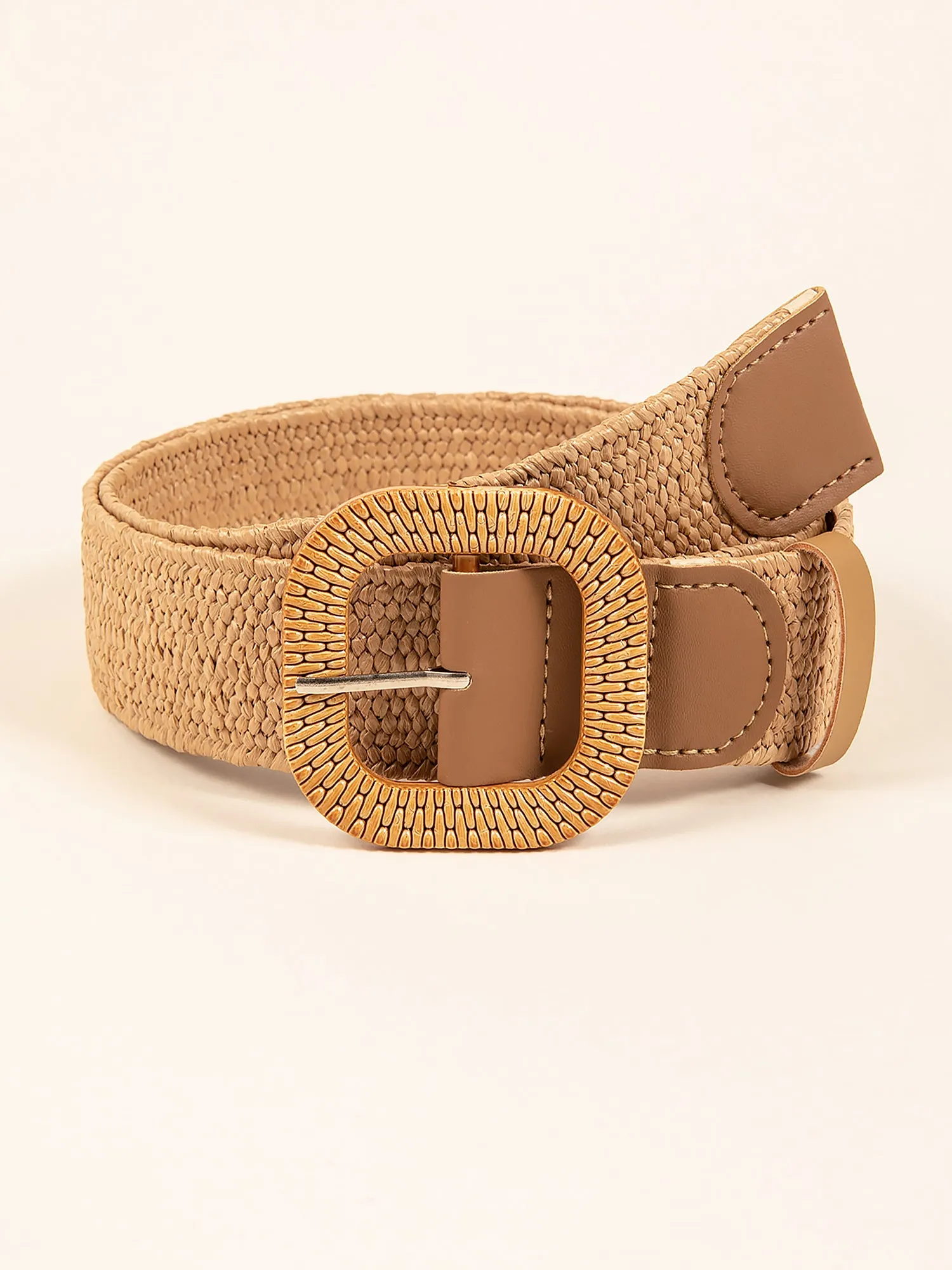 Bohemian Straw Woven Round Buckle Belt sold by Allegra K