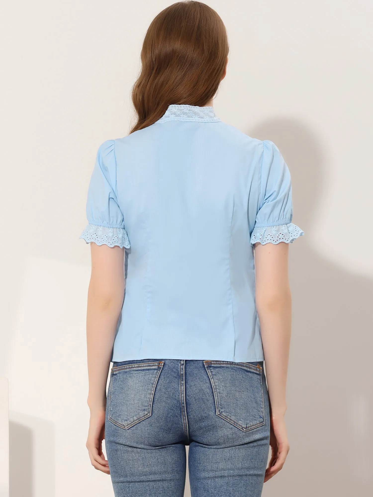 Career Office Elegant Button Up Bow Tie Neck Blouse sold by Allegra K product image thumbnail 3