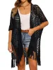 Open Front Boho Lightweight Fringe Kimono Cover Ups sold by Allegra K