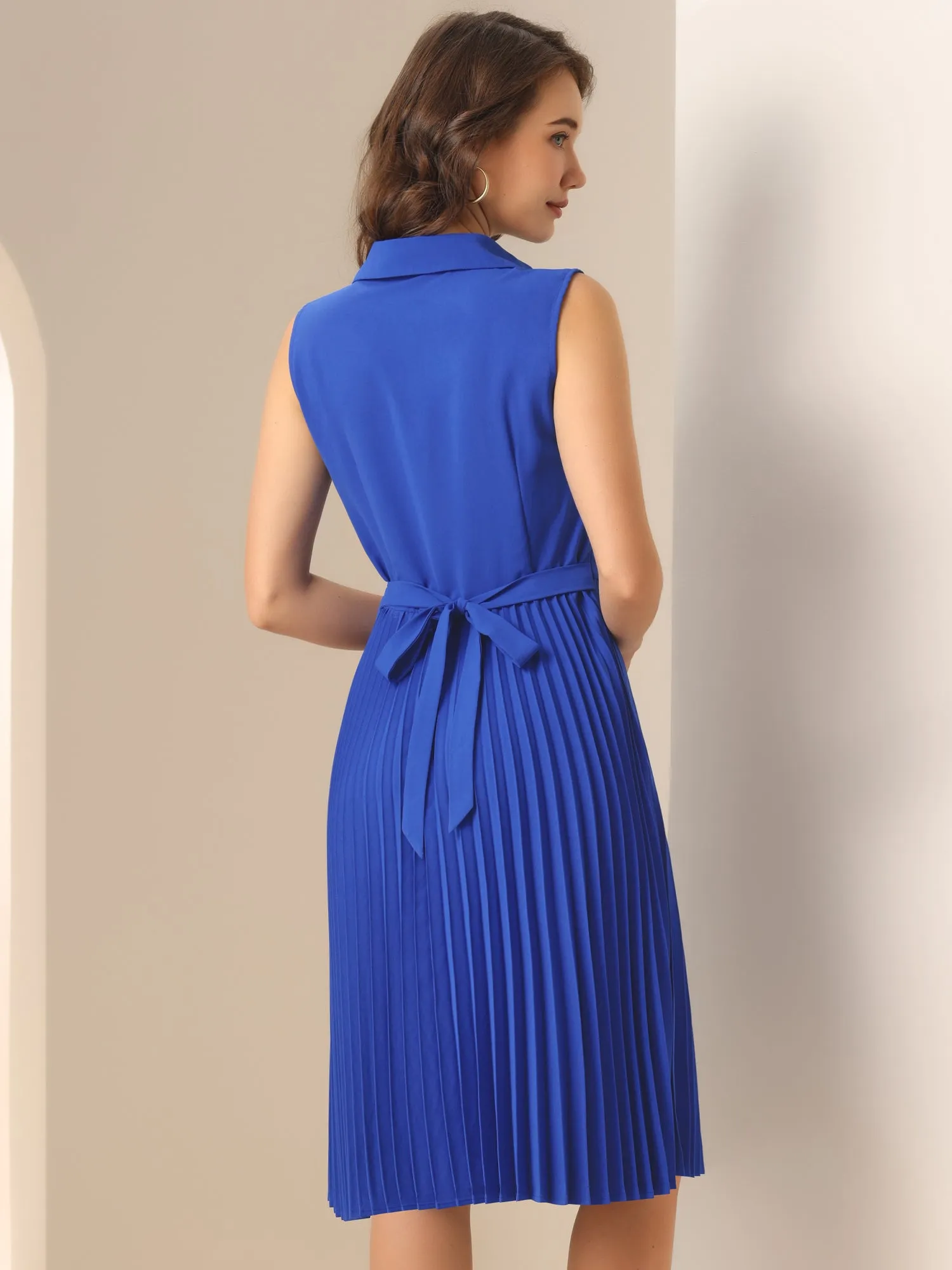 Collared V Neck Pleated Sleeveless Work Office Dress sold by Allegra K product image thumbnail 2