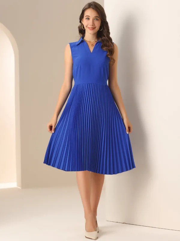 Collared V Neck Pleated Sleeveless Work Office Dress sold by Allegra K