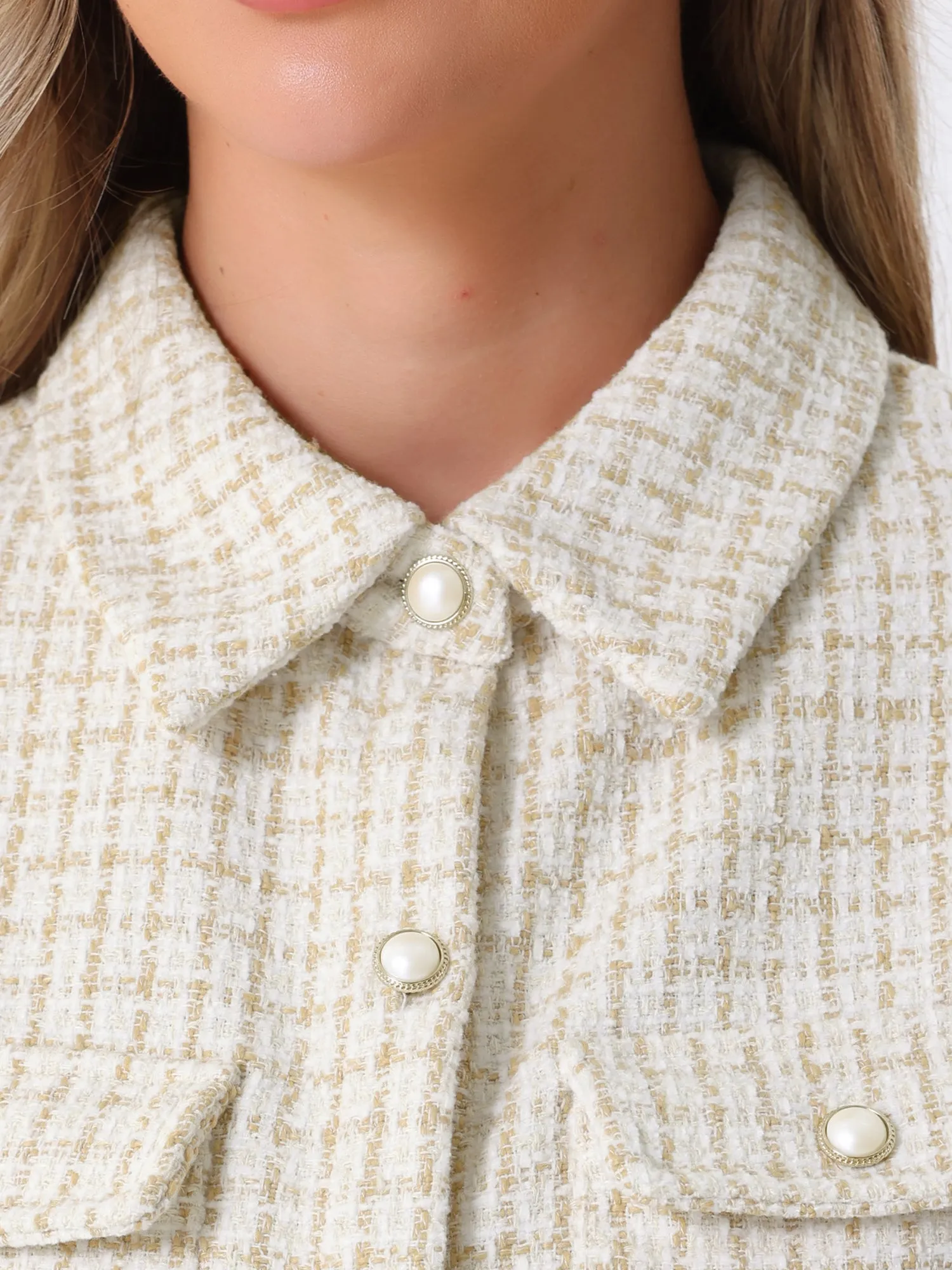 Tweed Plaid Long Sleeves Loose Fit Shirt Jacket Shacket sold by Allegra K product image thumbnail 4