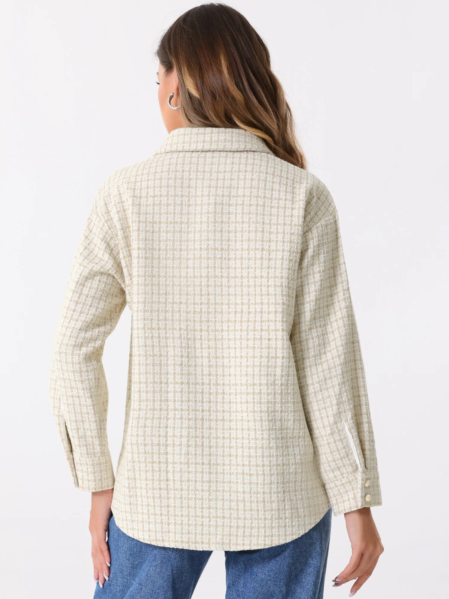 Tweed Plaid Long Sleeves Loose Fit Shirt Jacket Shacket sold by Allegra K product image thumbnail 3