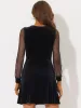Cocktail Sweetheart Neck Mesh Sheer Long Sleeve Velvet Mini Dress sold by Allegra K