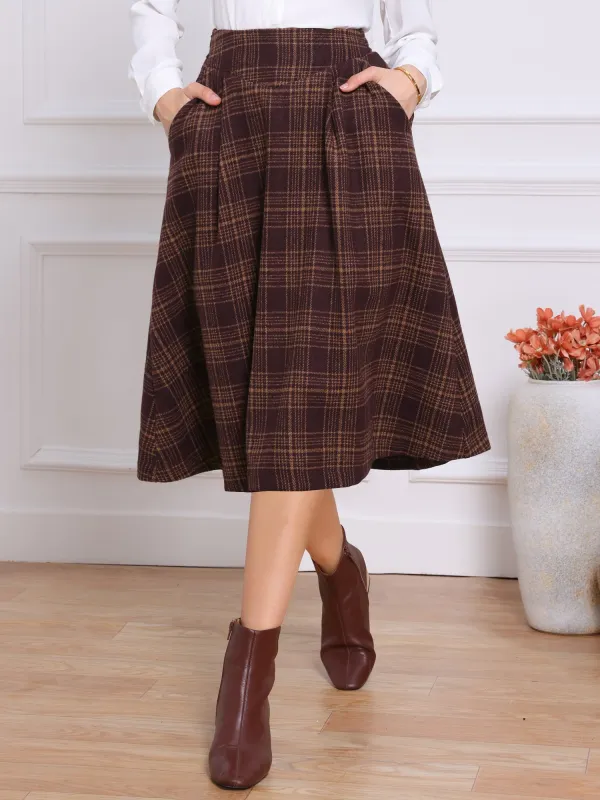 Plaid Vintage Pocketed Midi A-Line Skirt sold by Allegra K