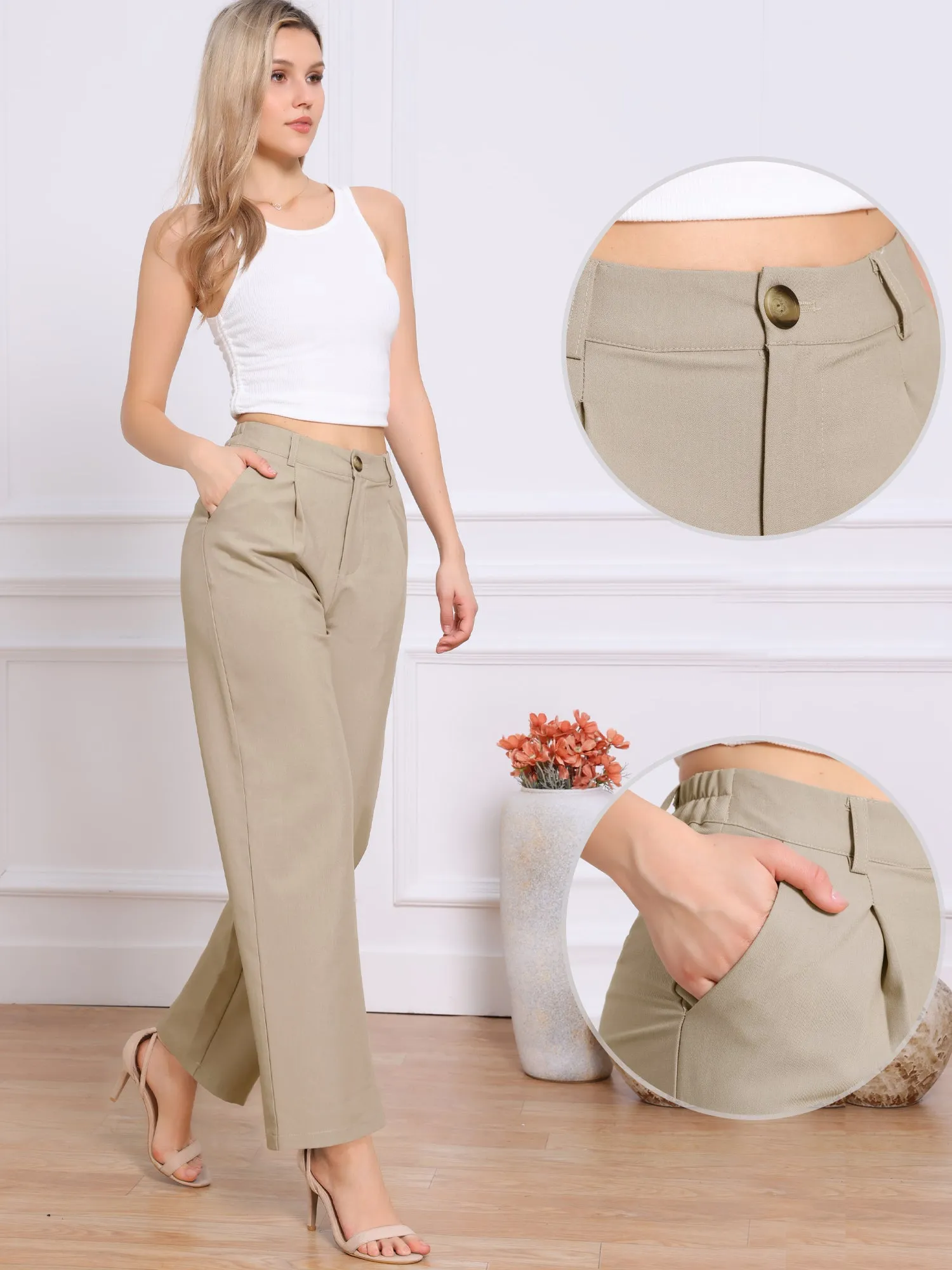 Elastic Waisted Straight Legs Work Dressy Pants sold by Allegra K product image thumbnail 2