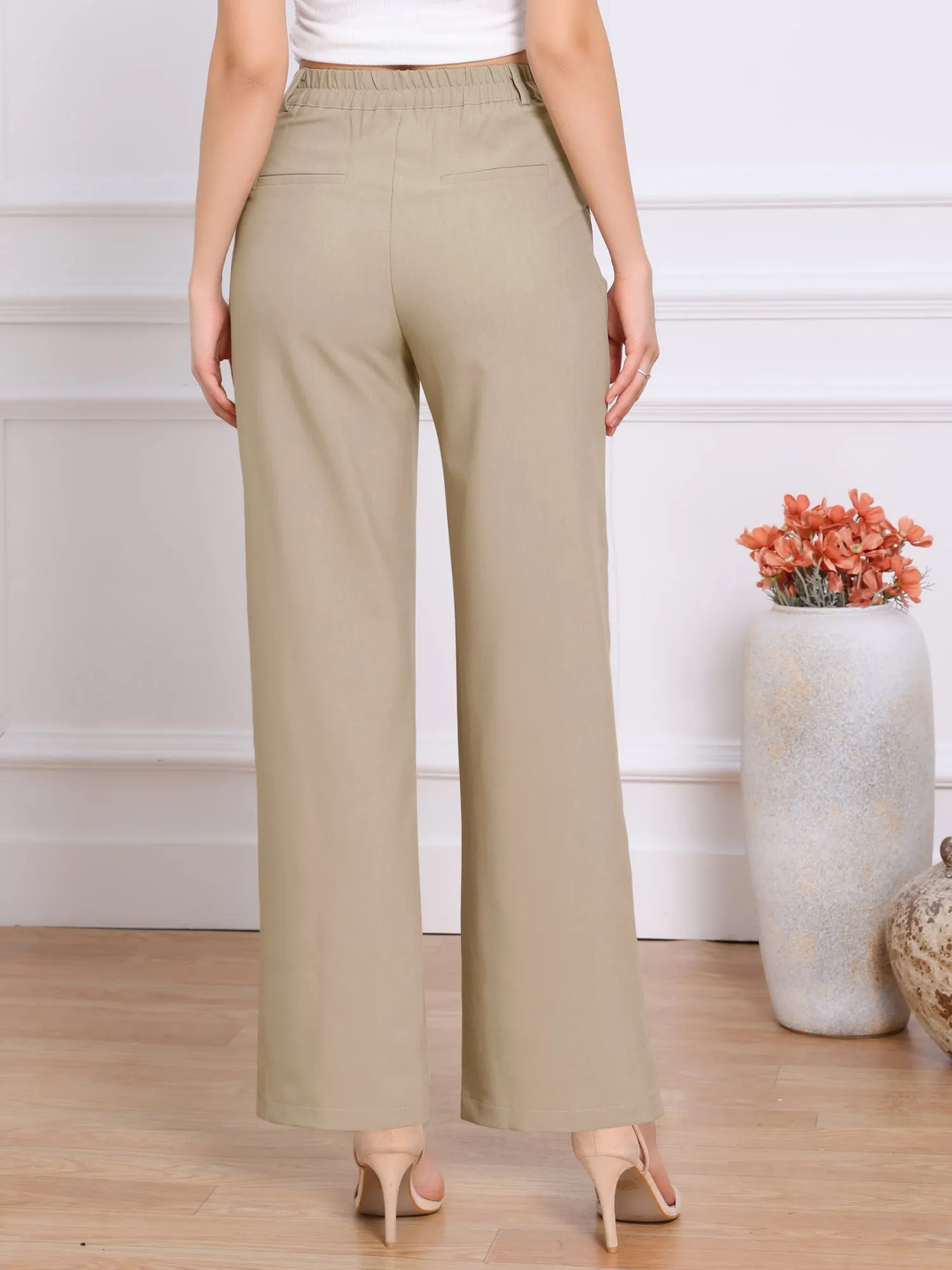 Elastic Waisted Straight Legs Work Dressy Pants sold by Allegra K product image thumbnail 3