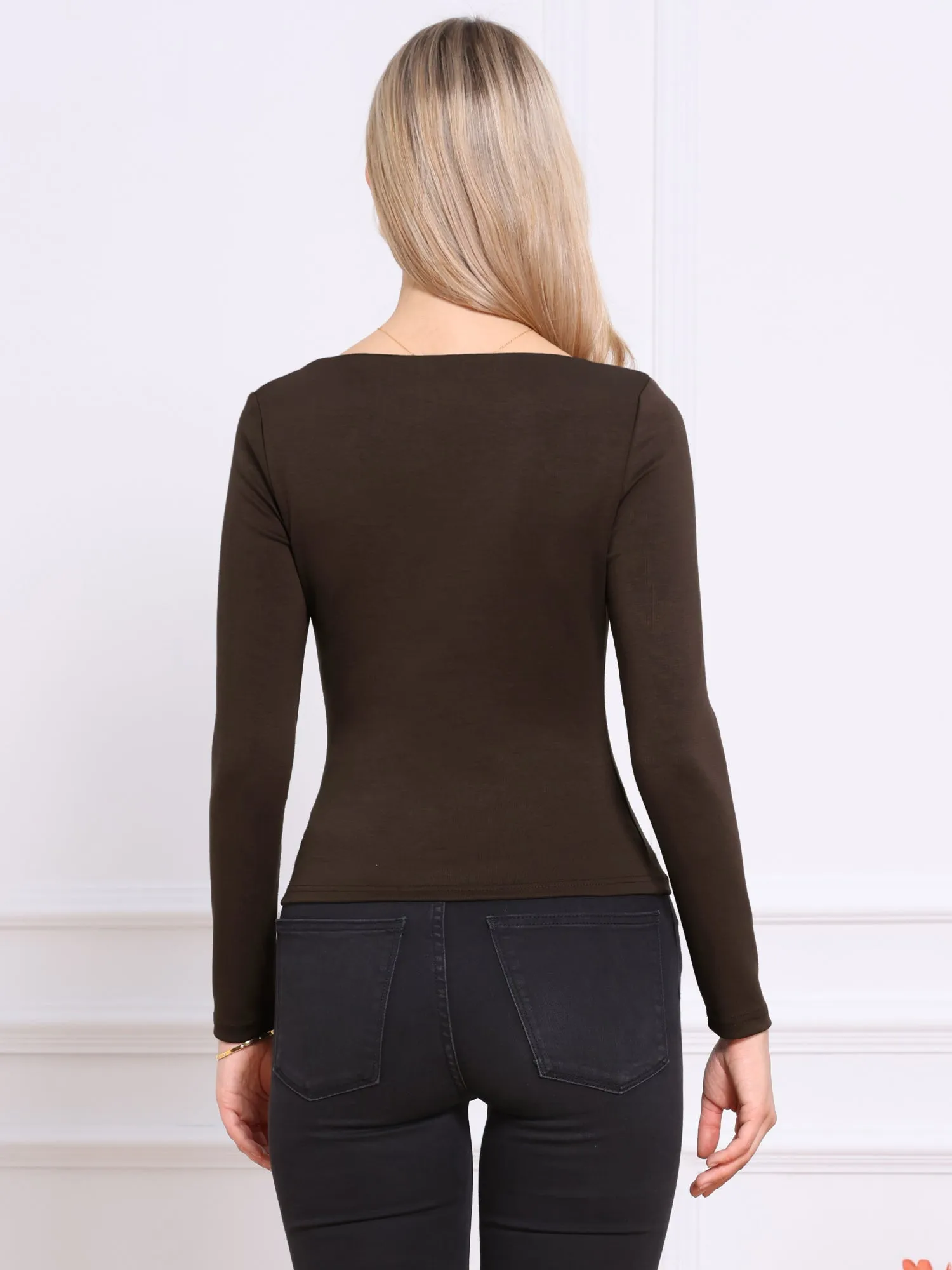 Long Sleeve Boat Neck Ruched Front Casual Tops sold by Allegra K product image thumbnail 3