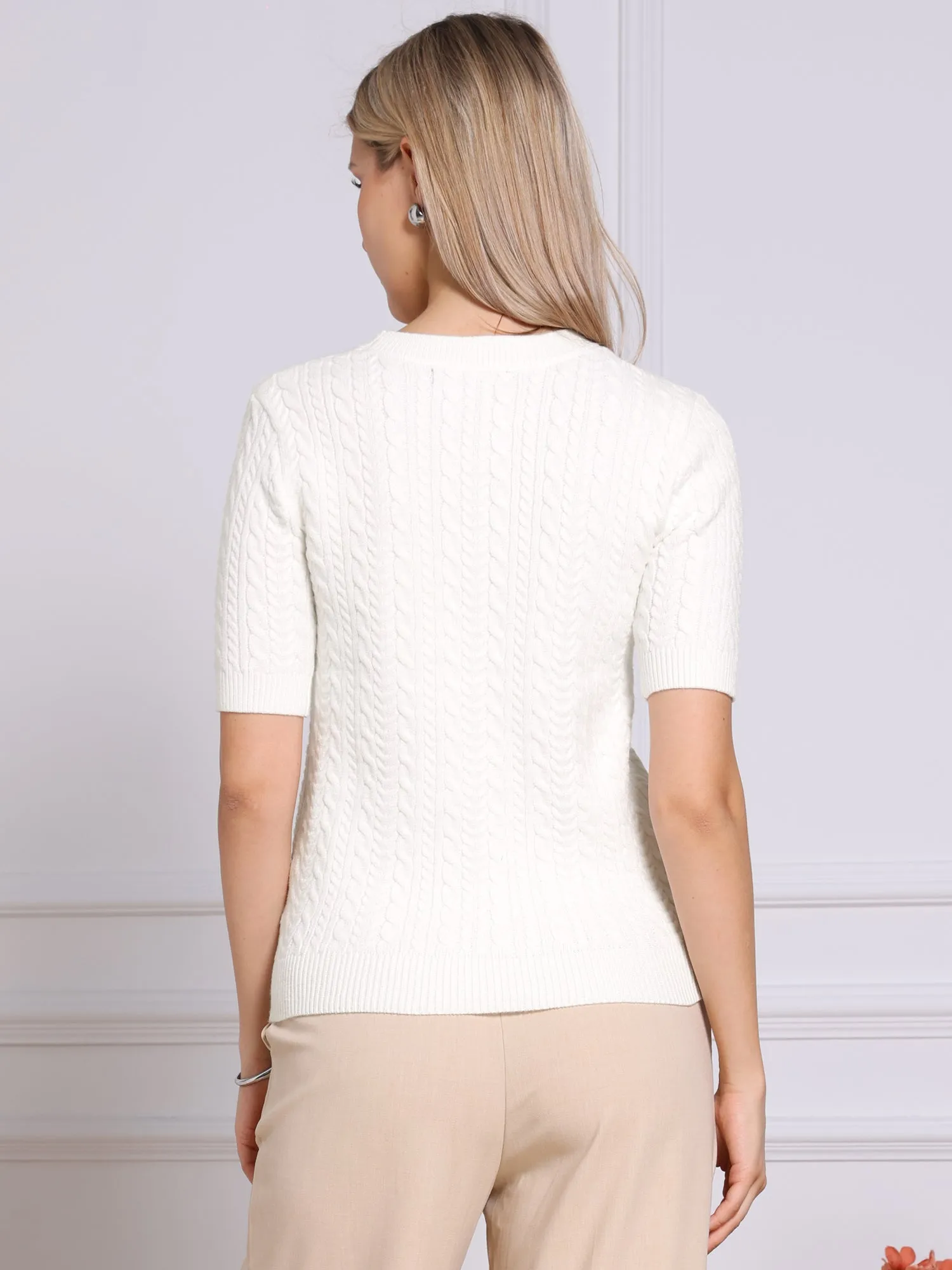 Short Sleeve Crew Neck Knit Casual Sweater Top sold by Allegra K product image thumbnail 2