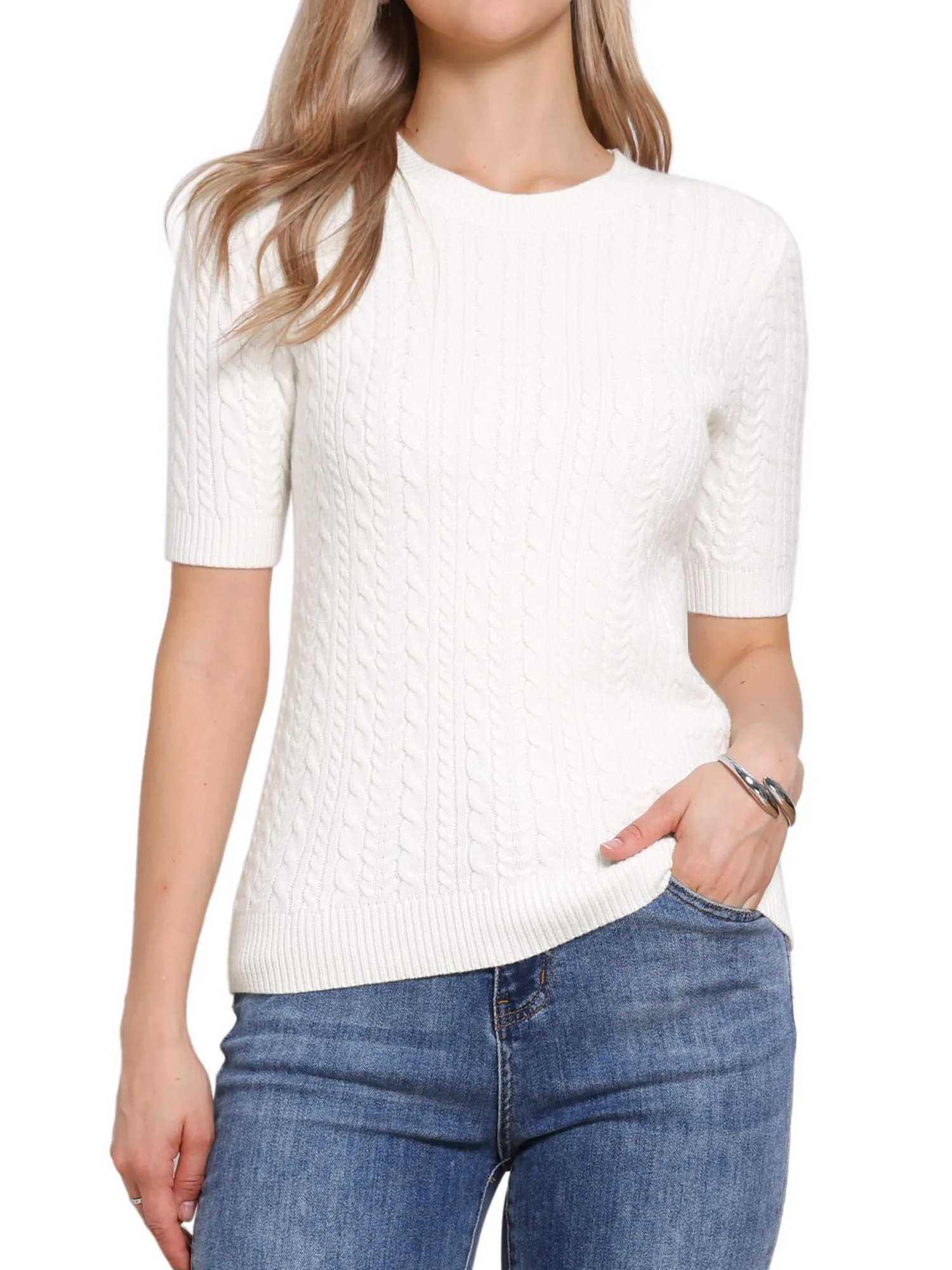 Short Sleeve Crew Neck Knit Casual Sweater Top sold by Allegra K product image thumbnail 5