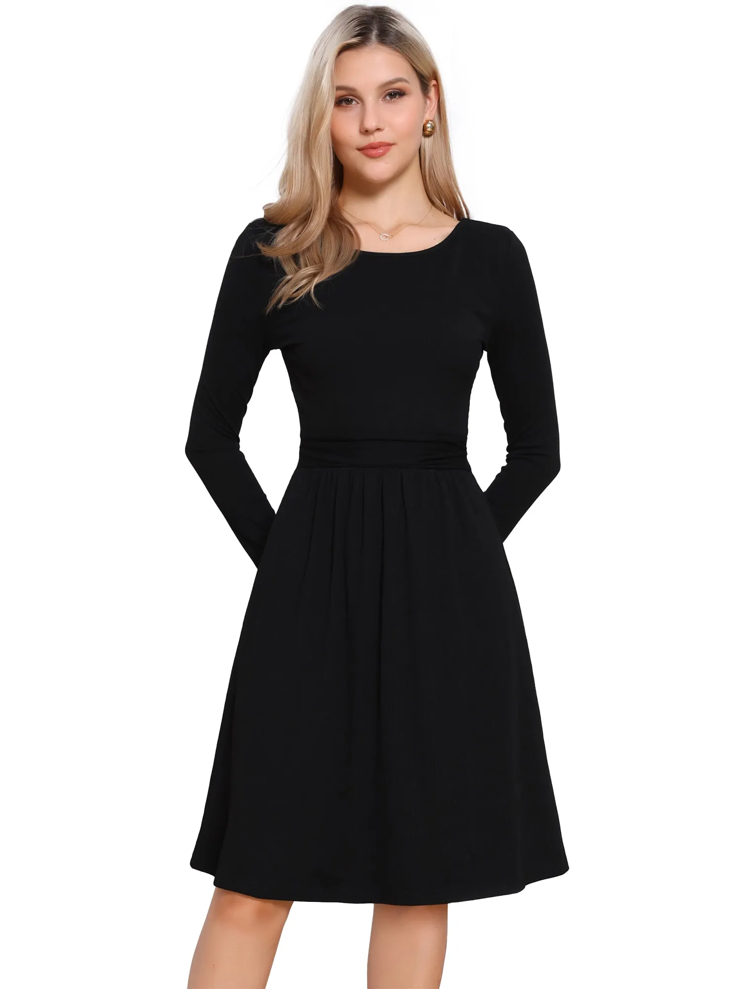 Ribbed Knitted Long Sleeve Crew Neck Sweater Dress sold by Allegra K product image thumbnail 4