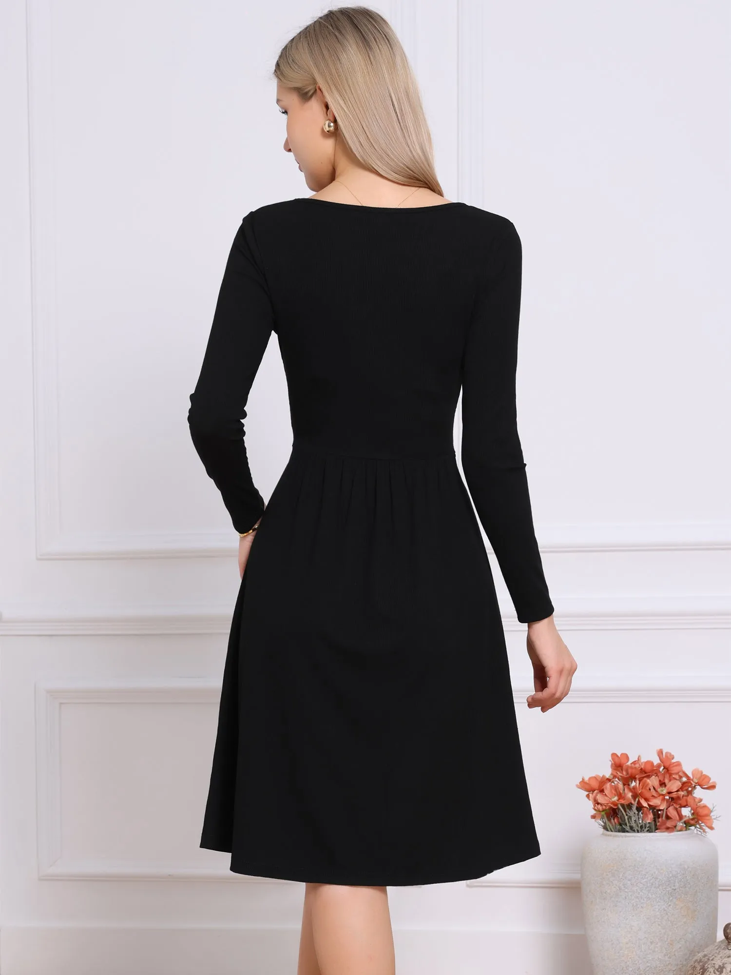 Ribbed Knitted Long Sleeve Crew Neck Sweater Dress sold by Allegra K product image thumbnail 3