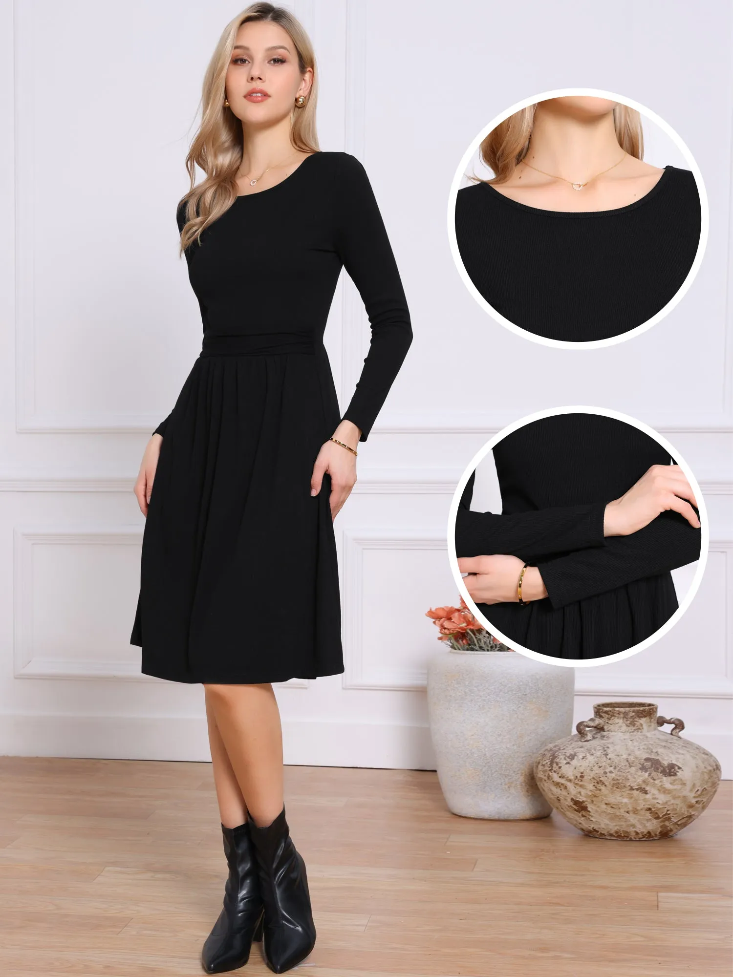 Ribbed Knitted Long Sleeve Crew Neck Sweater Dress sold by Allegra K product image thumbnail 2