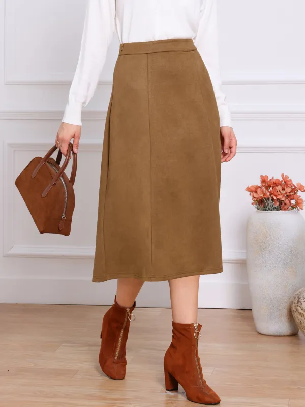 Faux Suede Casual A-Line Midi Skirts sold by Allegra K