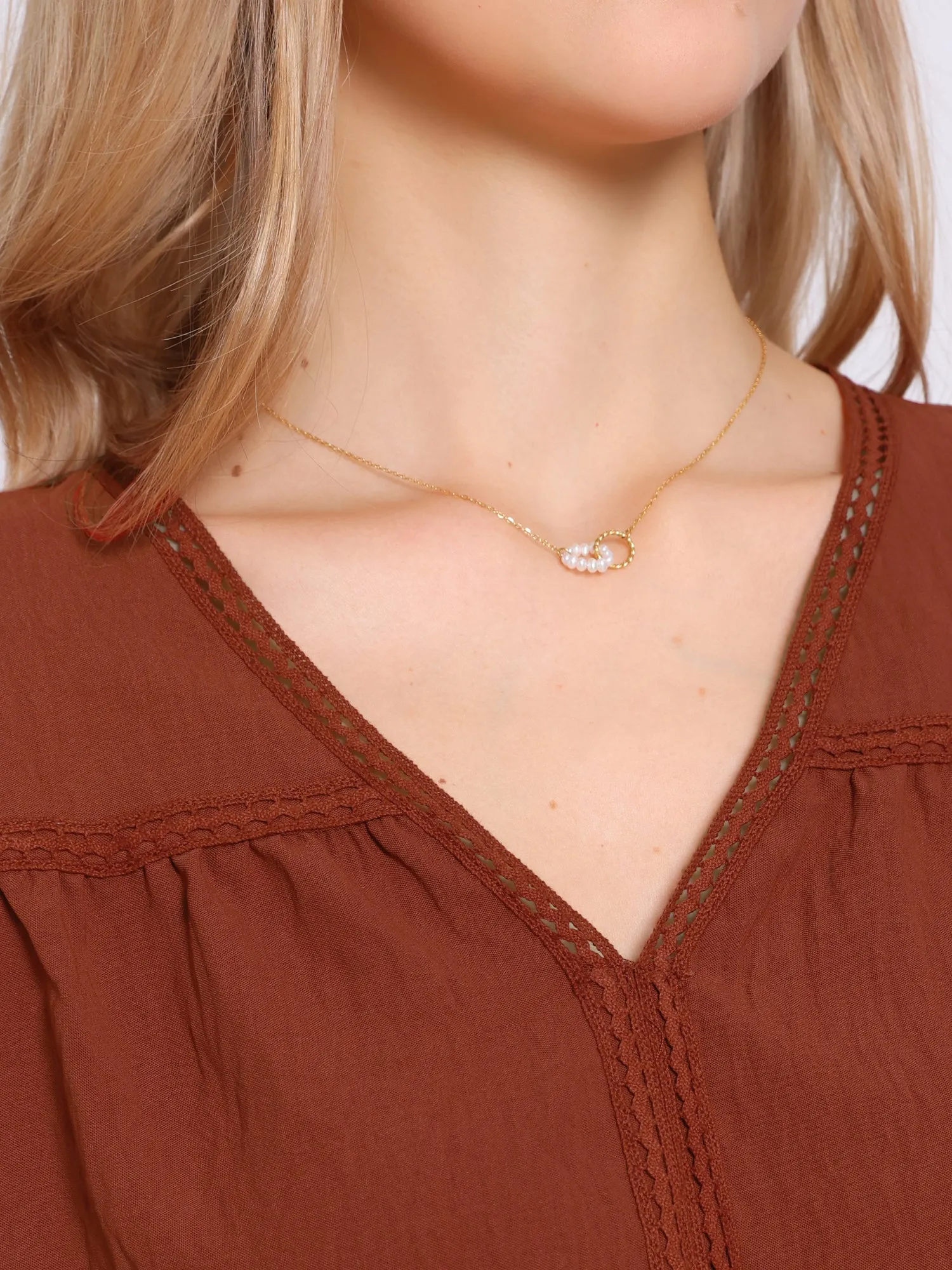 V Neck Long Sleeves Lace Trim Casual Blouse sold by Allegra K product image thumbnail 4