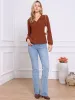 V Neck Long Sleeves Lace Trim Casual Blouse sold by Allegra K
