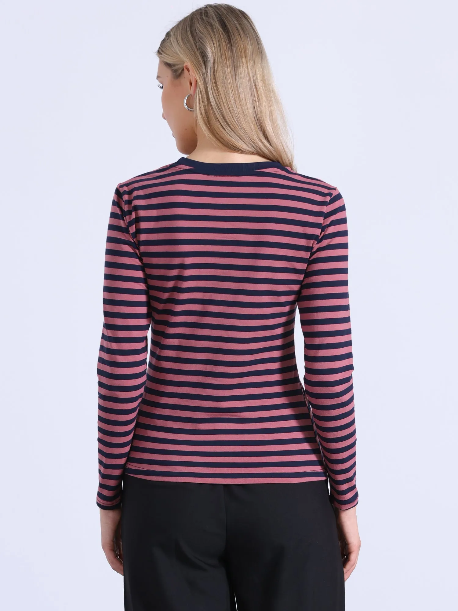 Striped Long Sleeve Crew Neck Casual Tops sold by Allegra K product image thumbnail 3