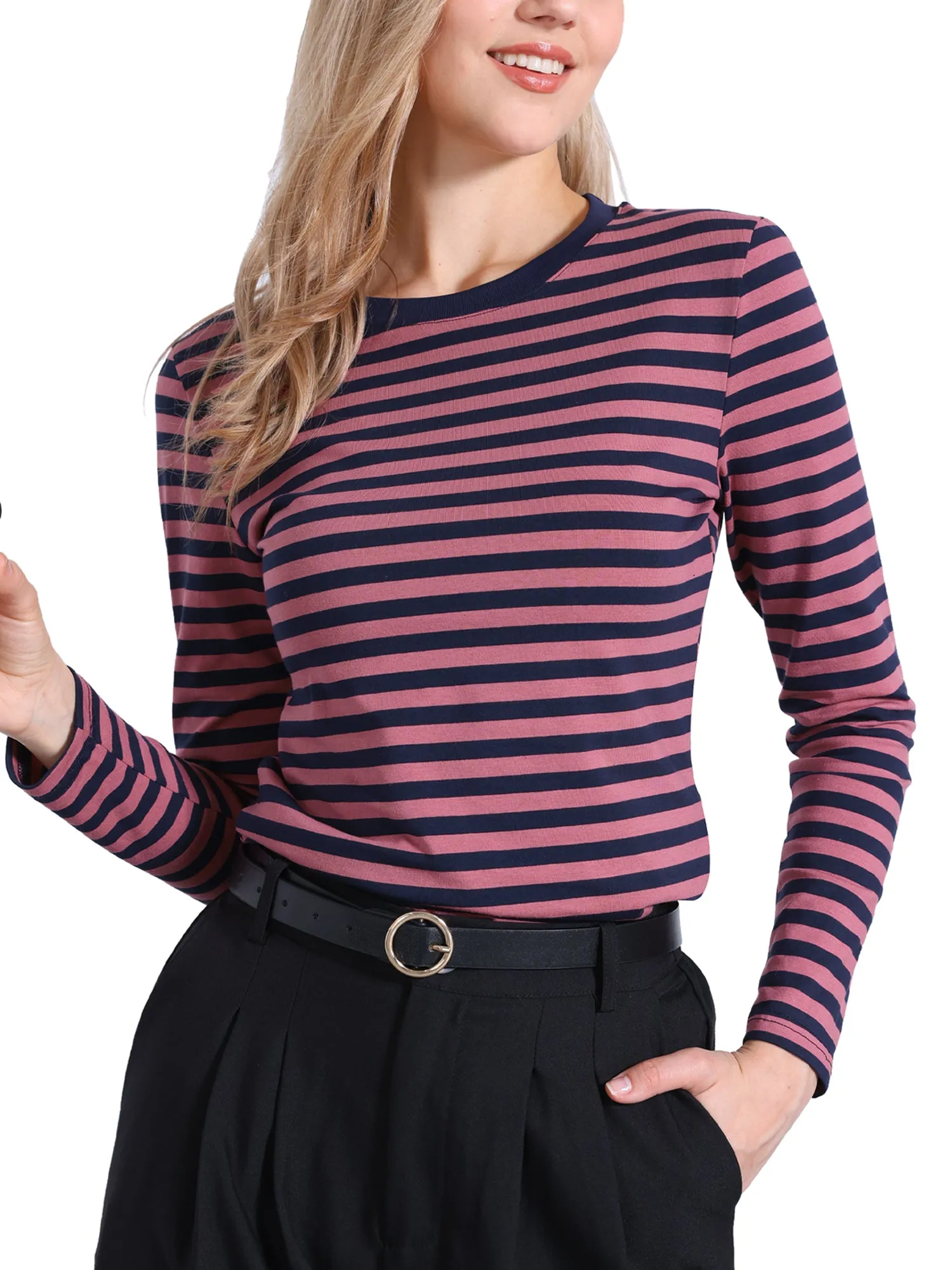 Striped Long Sleeve Crew Neck Casual Tops sold by Allegra K product image thumbnail 5