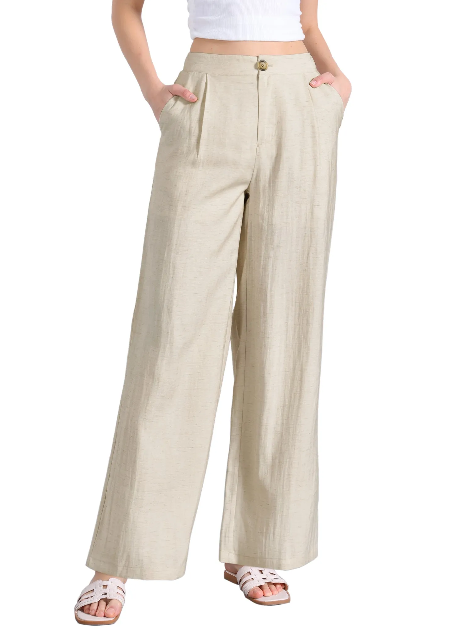 Casual Wide Leg Elastic Waist One Button Pocketed Pants sold by Allegra K product image thumbnail 5