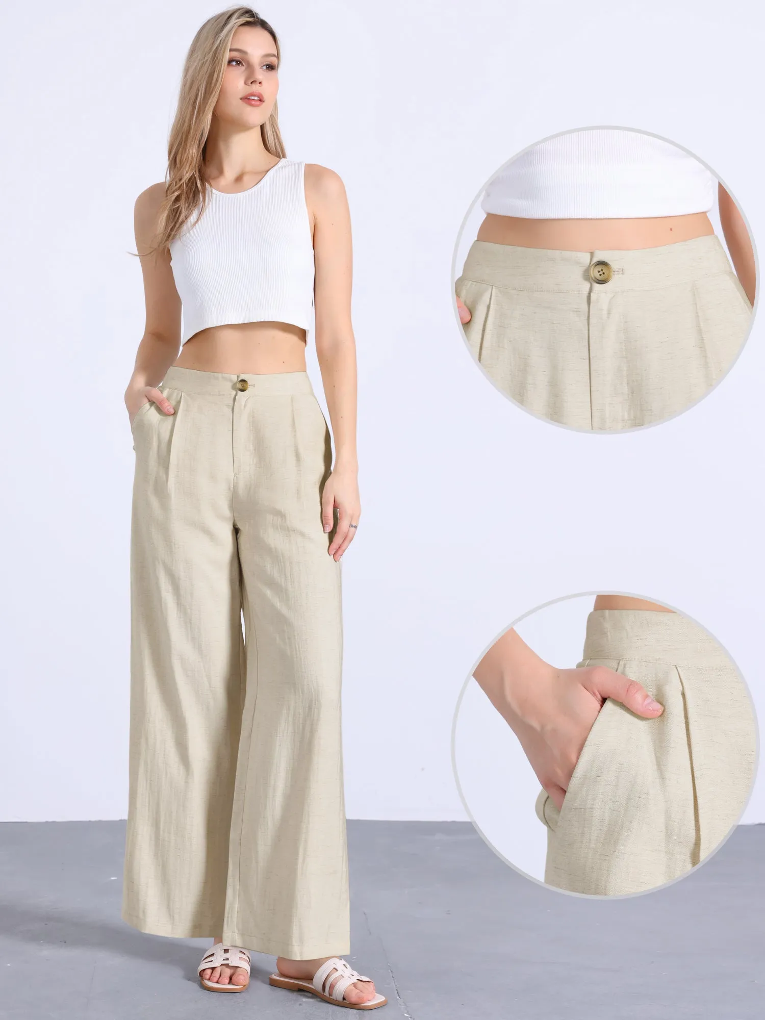 Casual Wide Leg Elastic Waist One Button Pocketed Pants sold by Allegra K