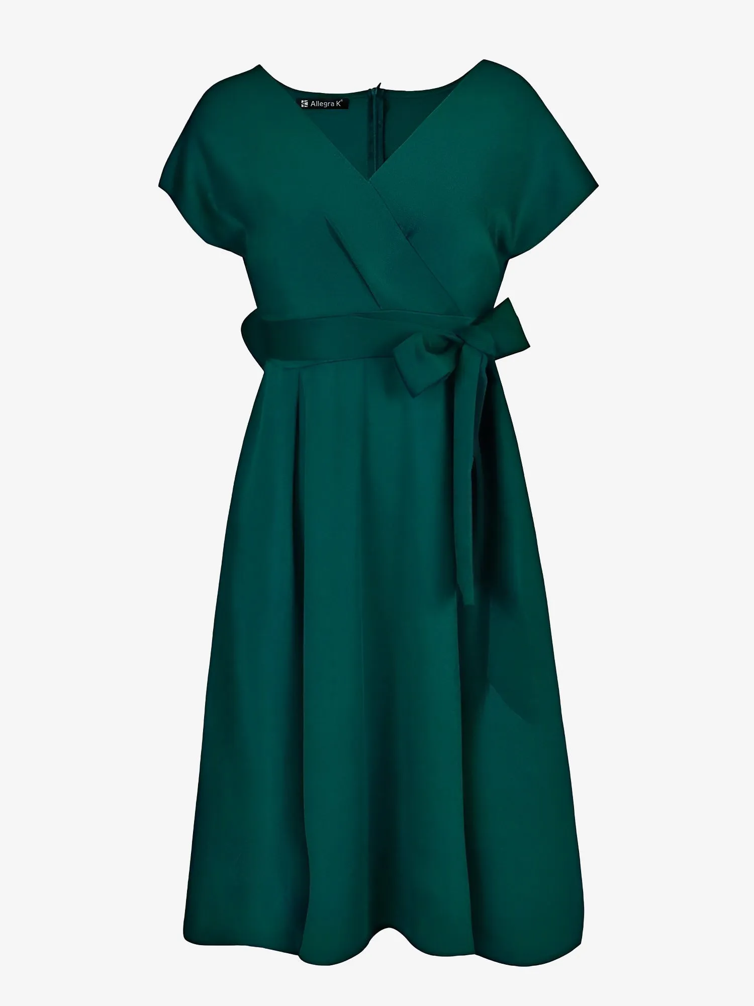 V Neck Solid Color Short Sleeve Tie Waist Dress sold by Allegra K product image thumbnail 4