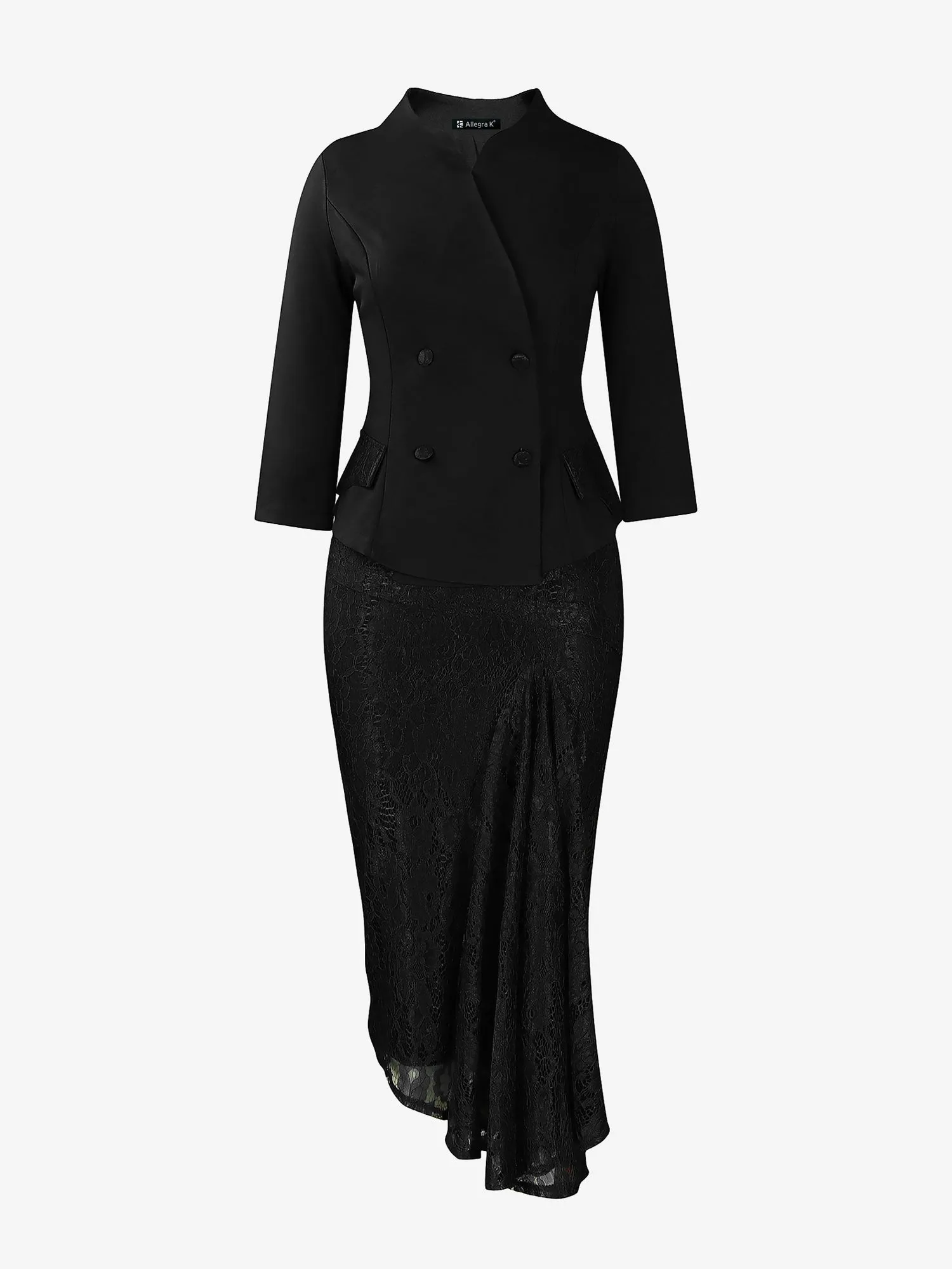 2 Pieces 3/4 Sleeves Blazer & Lace Ruffled Midi Pencil Skirt Set sold by Allegra K product image thumbnail 2