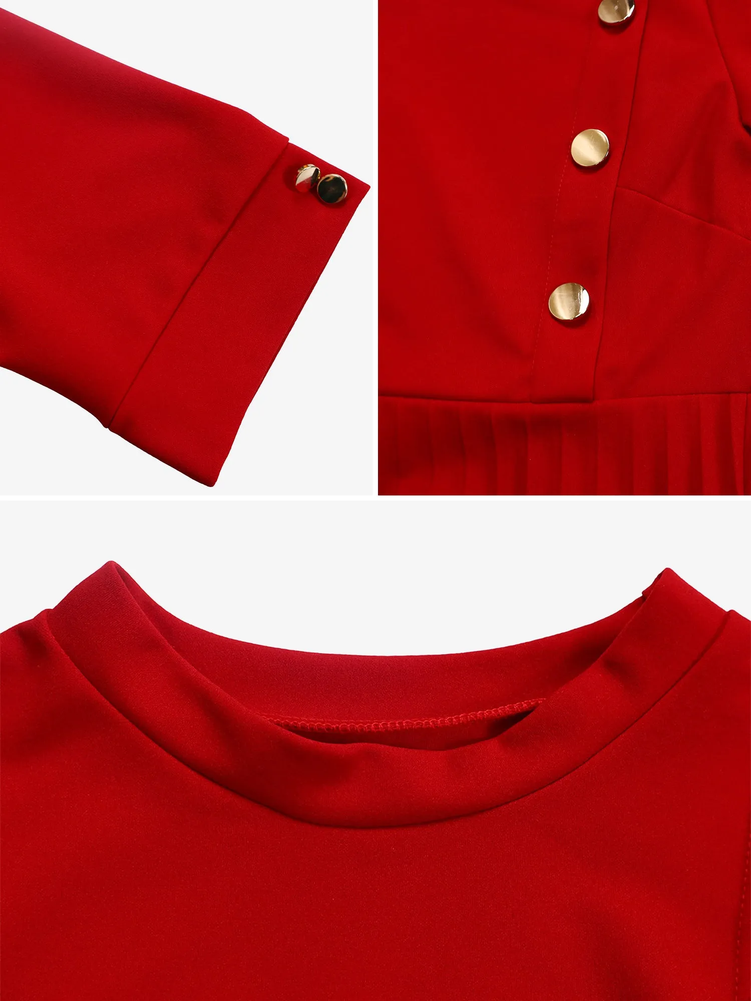 Solid Color Pleated Button Decor Belted Dress sold by Allegra K product image thumbnail 4