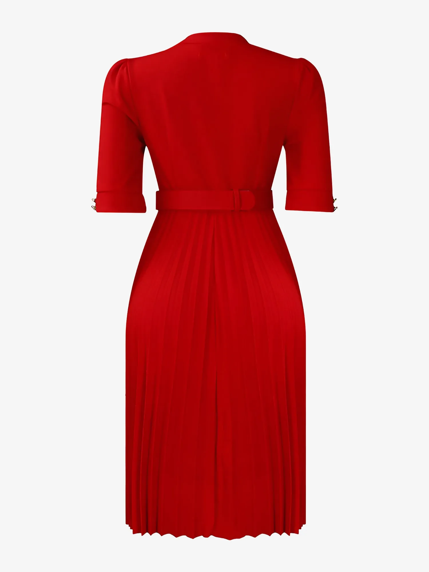 Solid Color Pleated Button Decor Belted Dress sold by Allegra K product image thumbnail 3