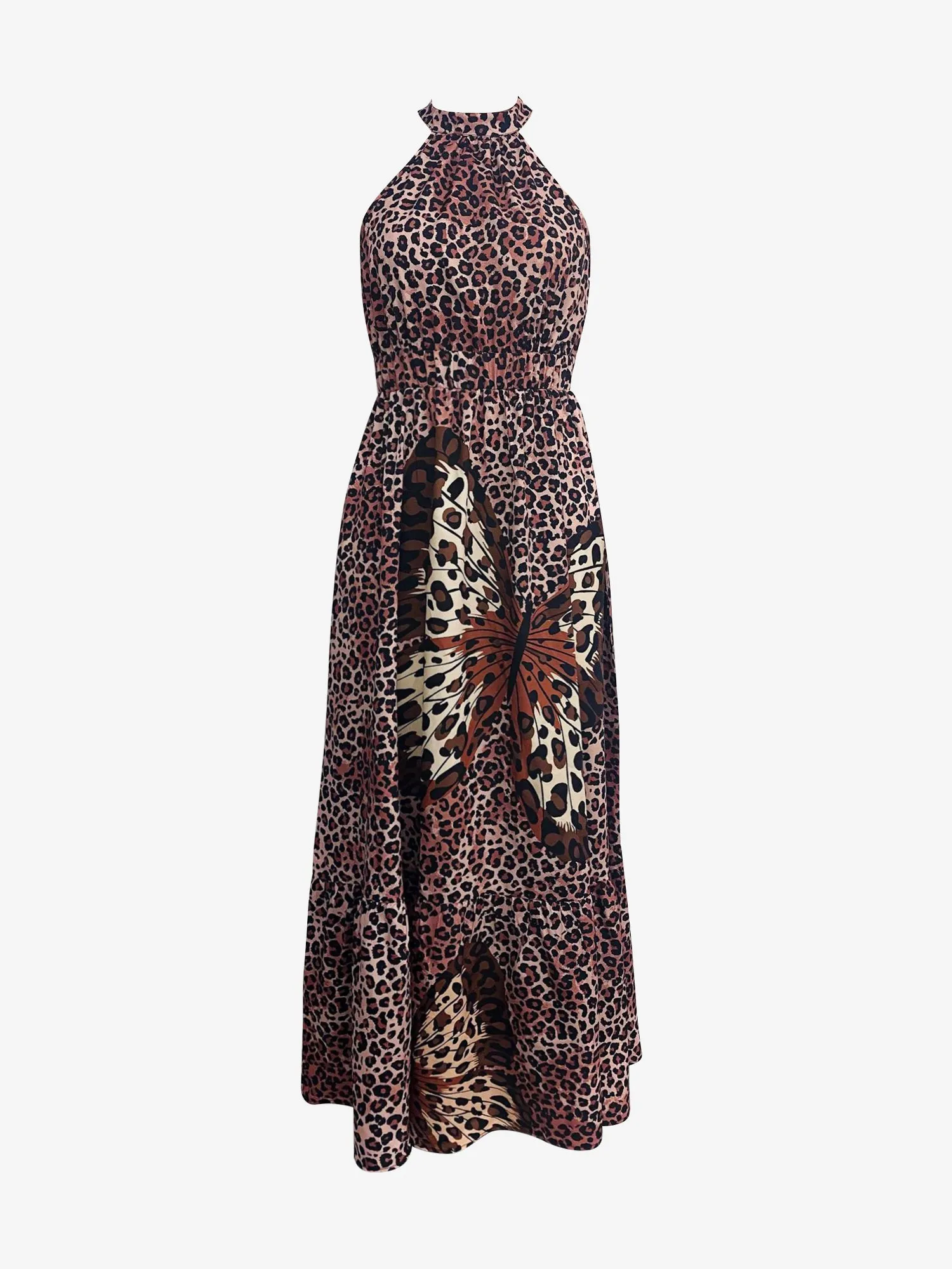 Sleeveless Halter Neck Butterfly Leopard Print Dress sold by Allegra K product image thumbnail 5