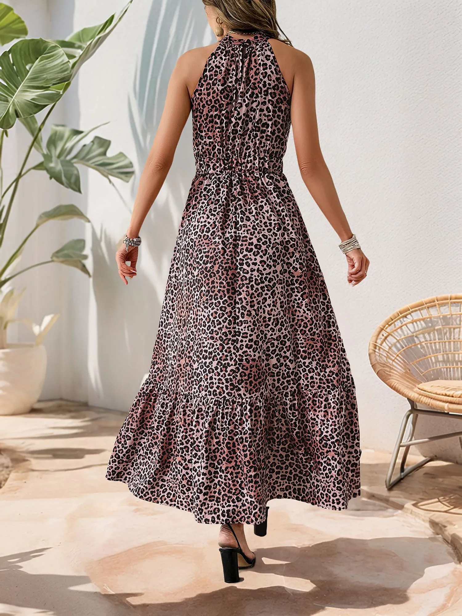 Sleeveless Halter Neck Butterfly Leopard Print Dress sold by Allegra K product image thumbnail 2