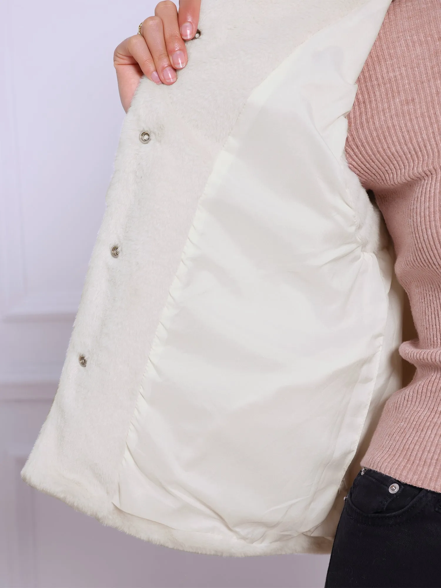 Faux Fur Button Down Sleeveless Open Front Vest sold by Allegra K product image thumbnail 4