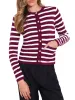 Striped Crew Neck Colorblock Button Down Cardigan sold by Allegra K