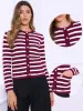 Striped Crew Neck Colorblock Button Down Cardigan sold by Allegra K
