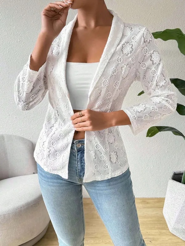Lace Open Front Long Sleeves Lightweight Blazer sold by Allegra K