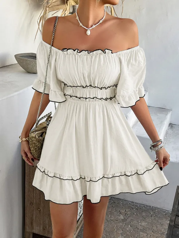 Lightweight Chiffon Ruffled Off Shoulder Mini A-Line Casual Dress sold by Allegra K