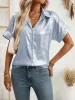 Notched Lapel Metallic Button Down Shirt sold by Allegra K