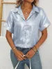 Notched Lapel Metallic Button Down Shirt sold by Allegra K