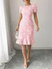 Flattering Slim Fit Flower Textured Puff Sleeves Bodycon Midi Dress sold by Allegra K