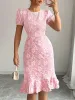 Flattering Slim Fit Flower Textured Puff Sleeves Bodycon Midi Dress sold by Allegra K