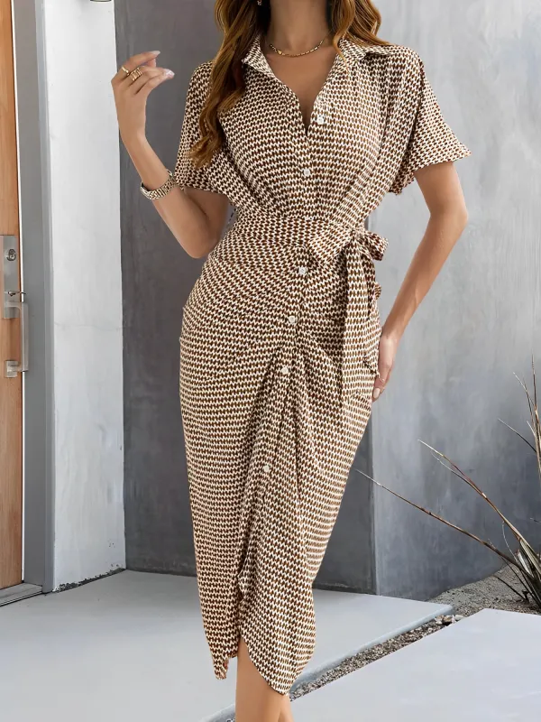 Lapel Button Down Short Sleeves Shirt Dress sold by Allegra K