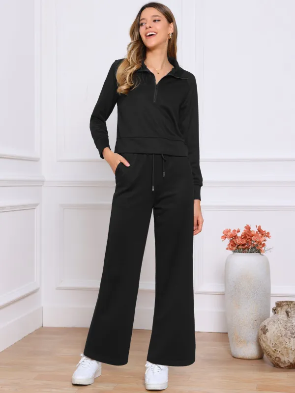 2 Pieces Half Zip Casual Sweatshirts & Wide Leg Pants Tracksuit Sets sold by Allegra K