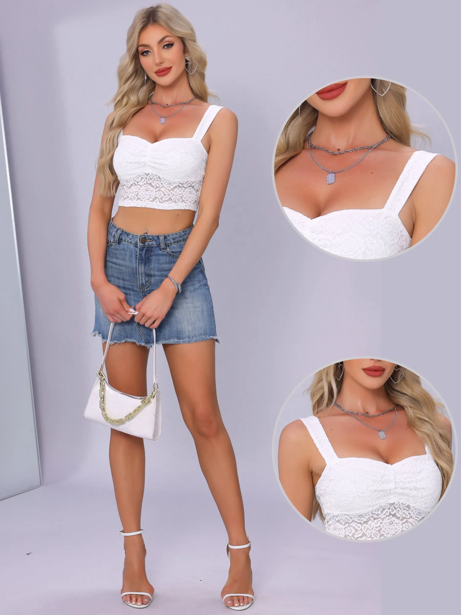 Lace Sleeveless Y2K Going Out Cropped Tank Top sold by Allegra K product image thumbnail 3