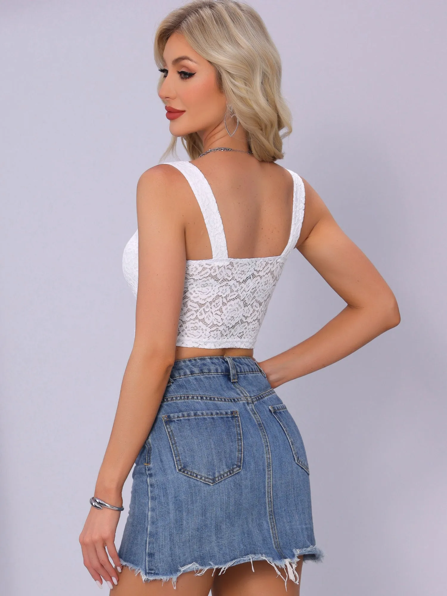 Lace Sleeveless Y2K Going Out Cropped Tank Top sold by Allegra K product image thumbnail 2