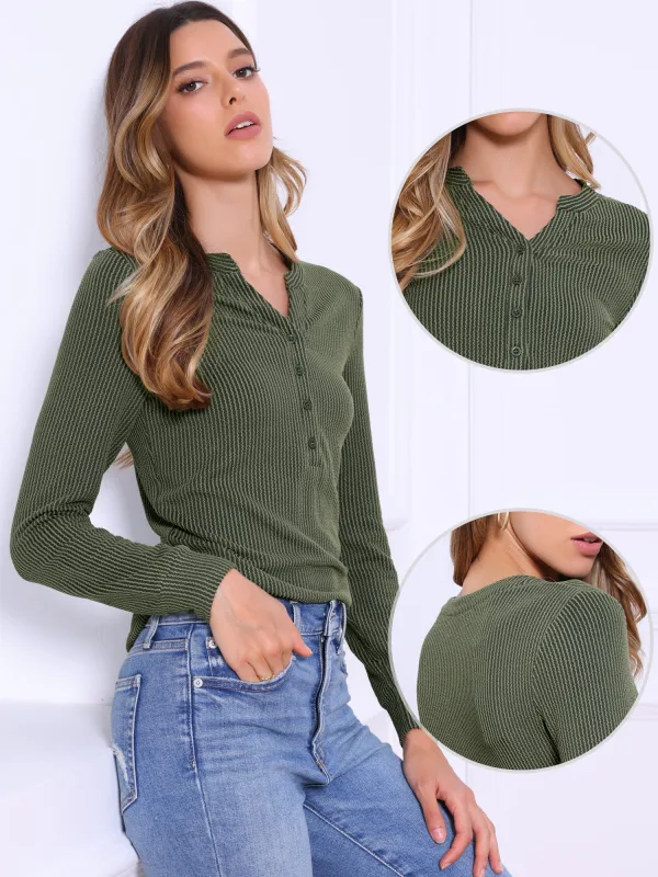 Notch Neck Button Down Long Sleeves Striped Blouse sold by Allegra K