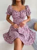 Romantic Garden Floral Puff Sleeves Lace-Up Ruffled Mini Party Dress sold by Allegra K