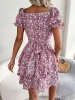 Romantic Garden Floral Puff Sleeves Lace-Up Ruffled Mini Party Dress sold by Allegra K