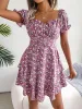 Romantic Garden Floral Puff Sleeves Lace-Up Ruffled Mini Party Dress sold by Allegra K